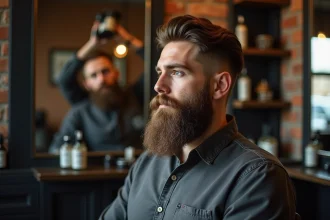 Homme barbu en salon de Lille lors de la coupe de barbe