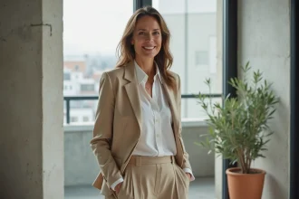 Femme élégante et confiante dans un studio parisien moderne, illustrant l'évolution des standards de beauté féminine entre 2016 et 2026