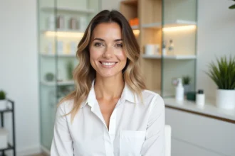 Femme détendue dans une clinique dermatologique moderne