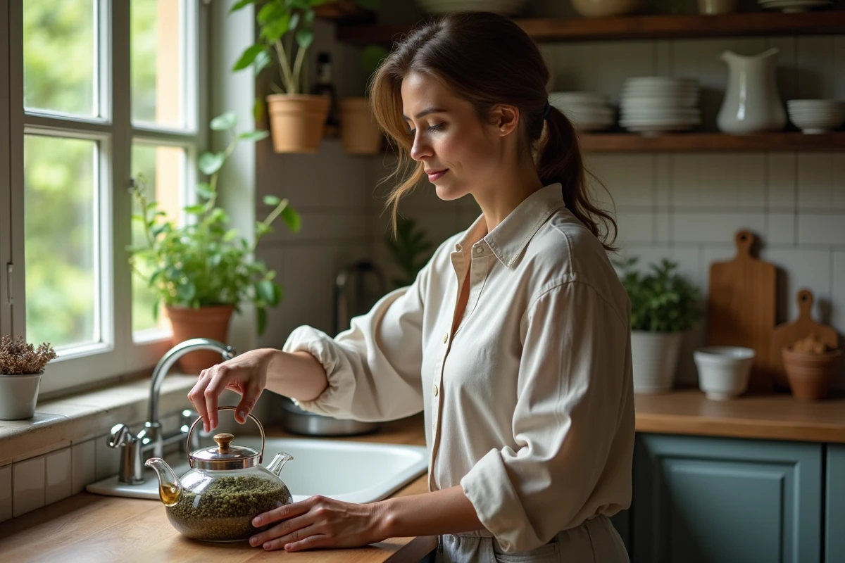 Femme préparant une infusion d