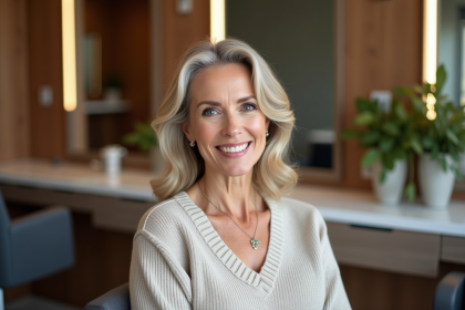 Femme élégante de 50 ans dans un salon moderne