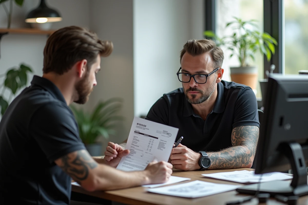 Homme discutant avec tatoueur dans un studio moderne