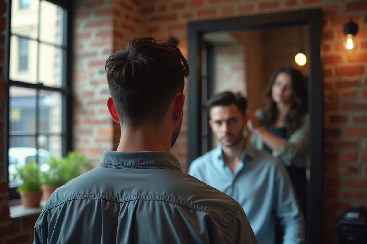 Homme en r&eacute;flexion lors d&rsquo;un massage capillaire en salon