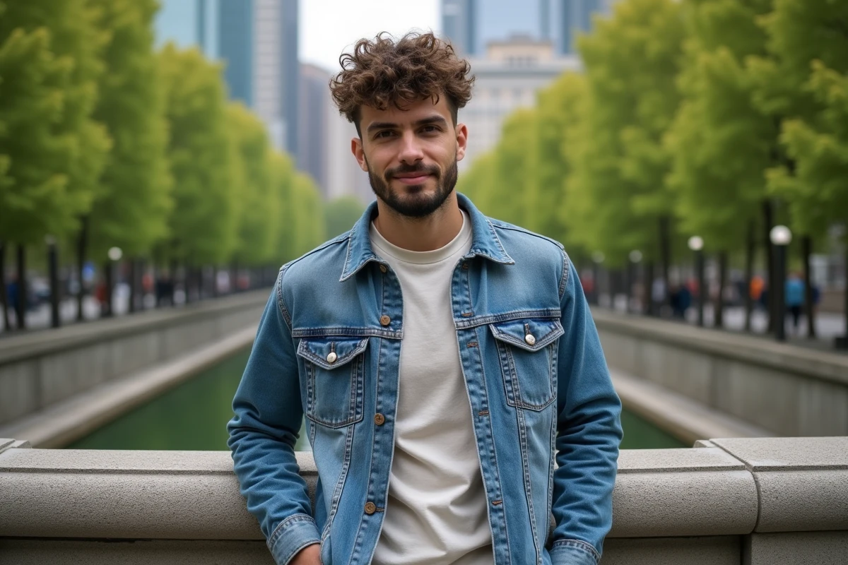 Homme décontracté avec coiffure shaggy en extérieur dans un parc