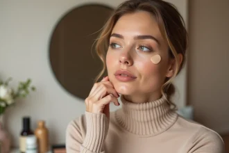 Jeune femme testant deux teintes de fond de teint