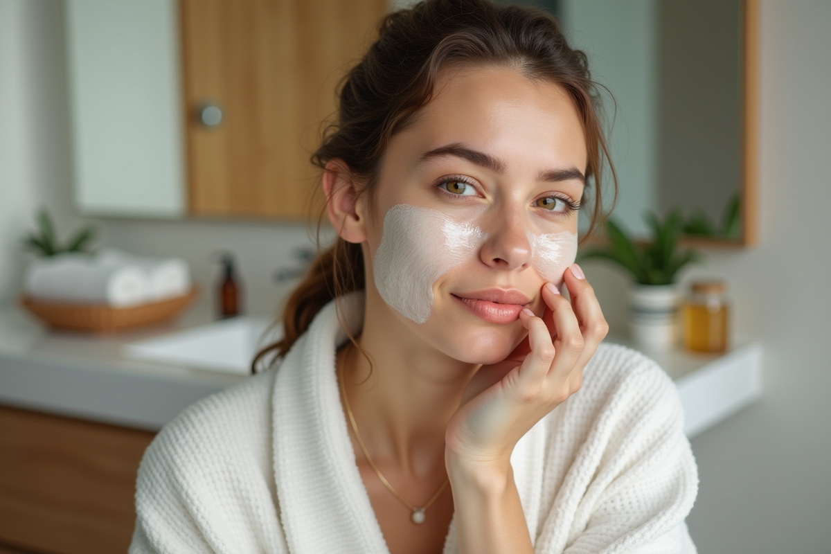 Jeune femme appliquant un masque de miel sur la peau