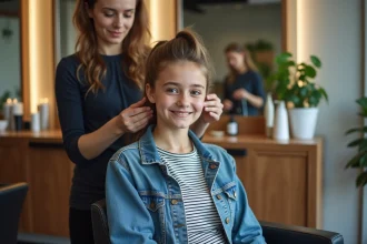 Jeune femme en salon de coiffure avec un nouveau mullet
