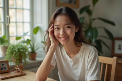 Jeune femme pensant dans une chambre lumineuse