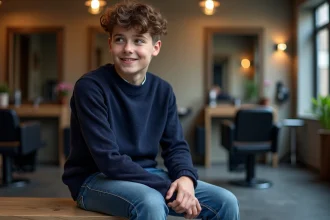Jeune garçon avec coiffure moderne dans un barbershop