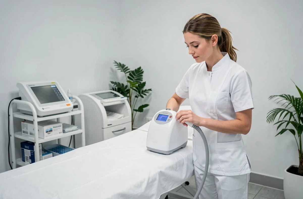 Esthéticienne préparant un traitement laser dans une cabine professionnelle au Maelis Centre Laser de Montreuil