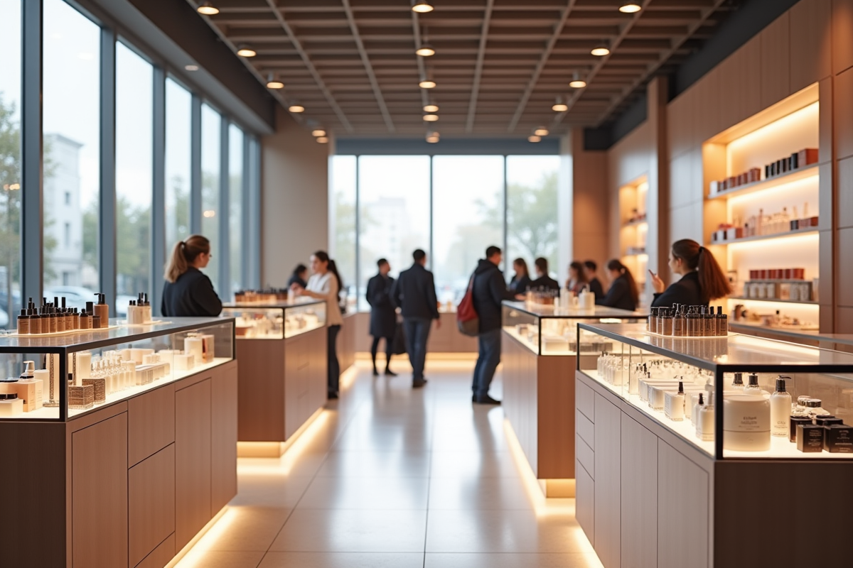 Intérieur d'un magasin de beauté moderne avec produits élégants