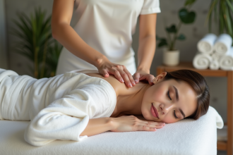 Femme recevant un massage relaxant dans un spa