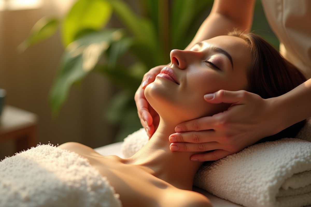 Femme recevant un massage dans un spa apaisant