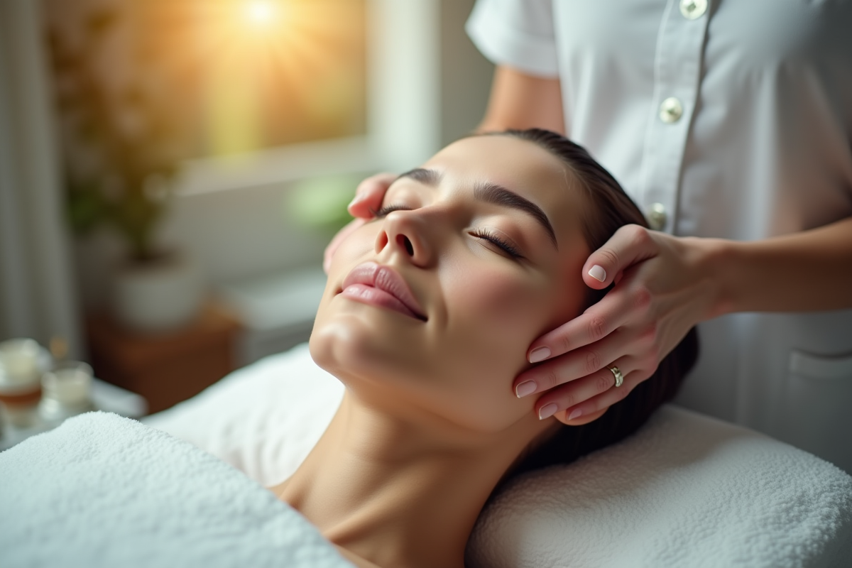 Femme recevant un massage facial dans un spa moderne