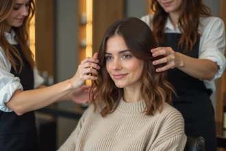 Femme recevant un soin capillaire dans un salon moderne