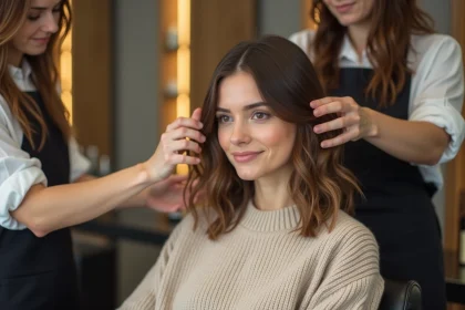 Femme recevant un soin capillaire dans un salon moderne