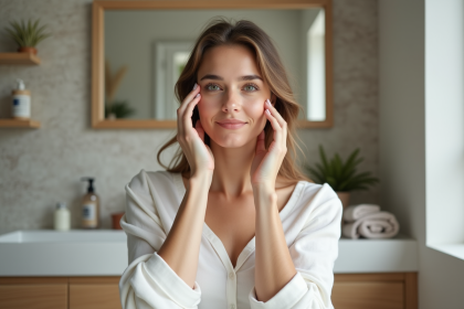 Femme en soin visage peau radieuse et naturelle