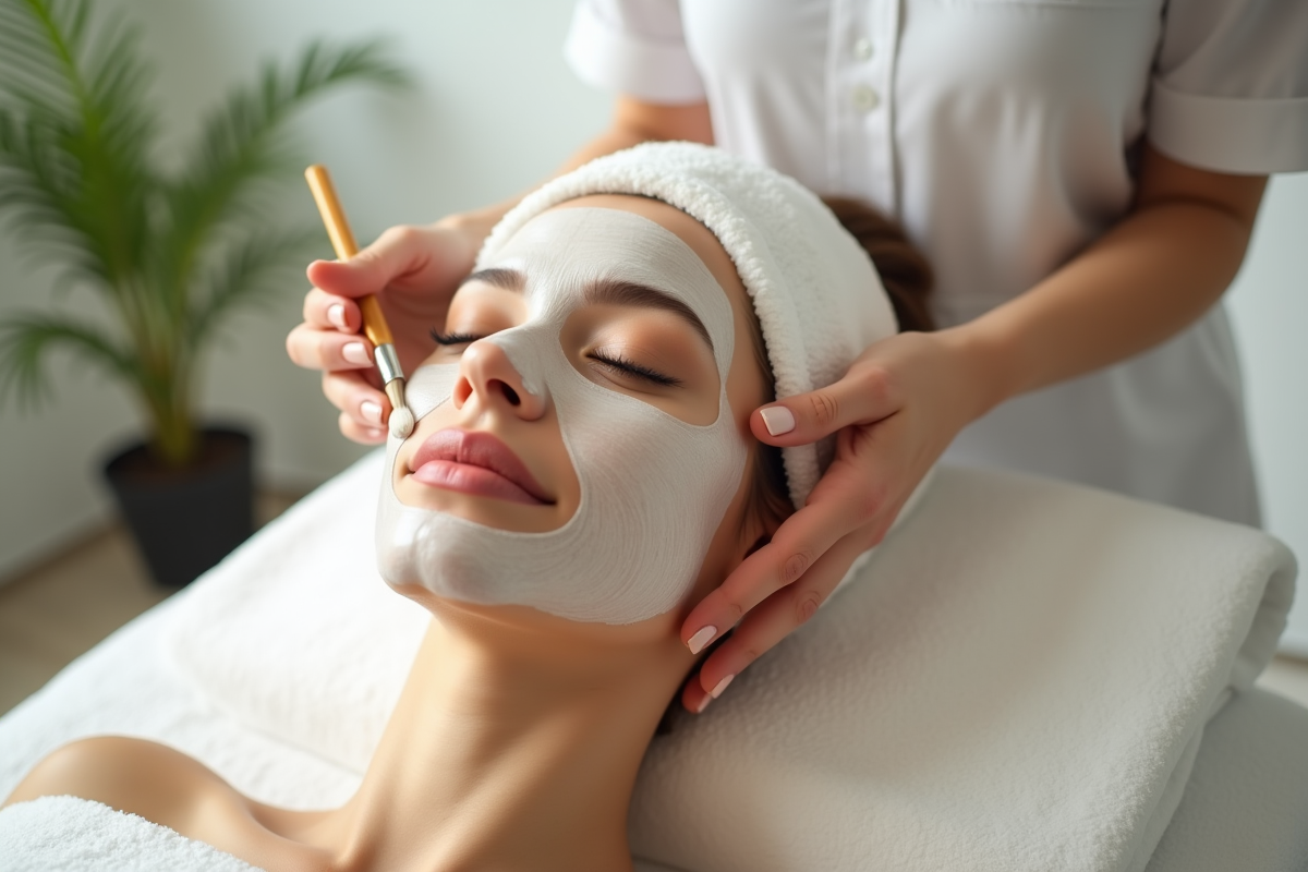 Femme recevant un soin du visage dans un spa professionnel