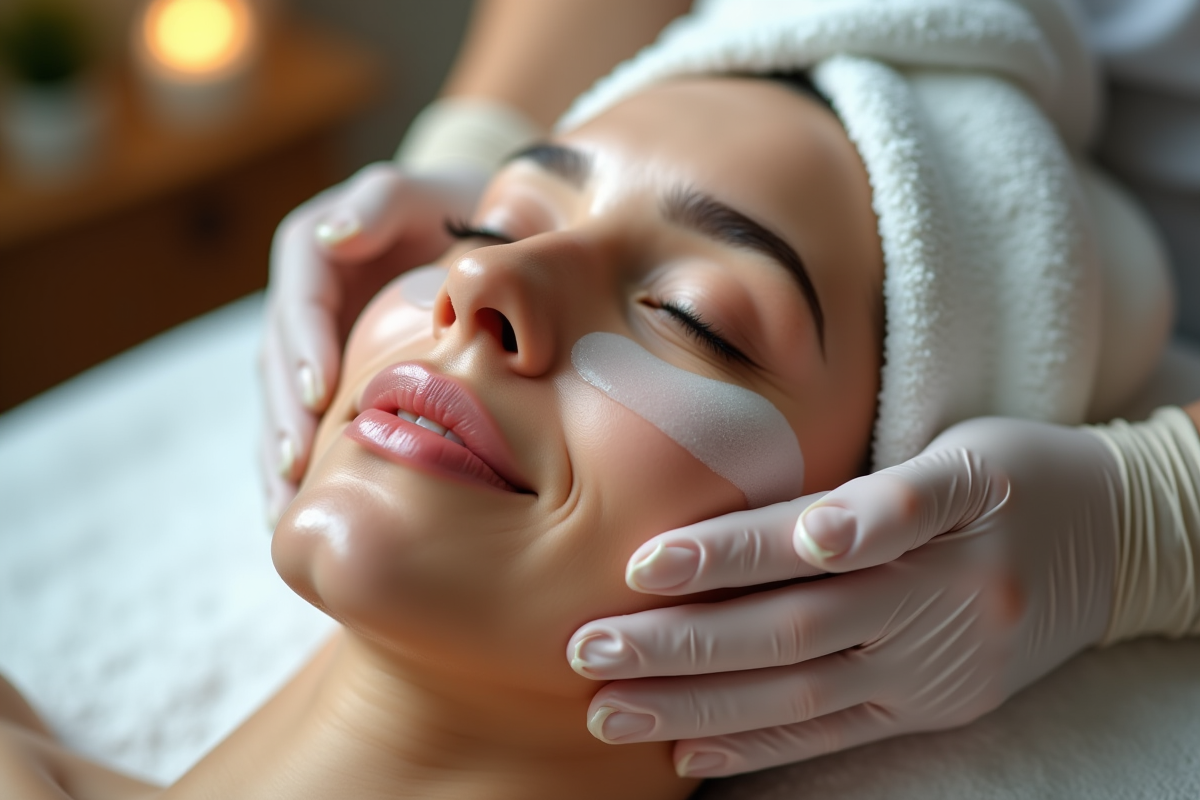 Visage détendu avec gel hydratant lors d